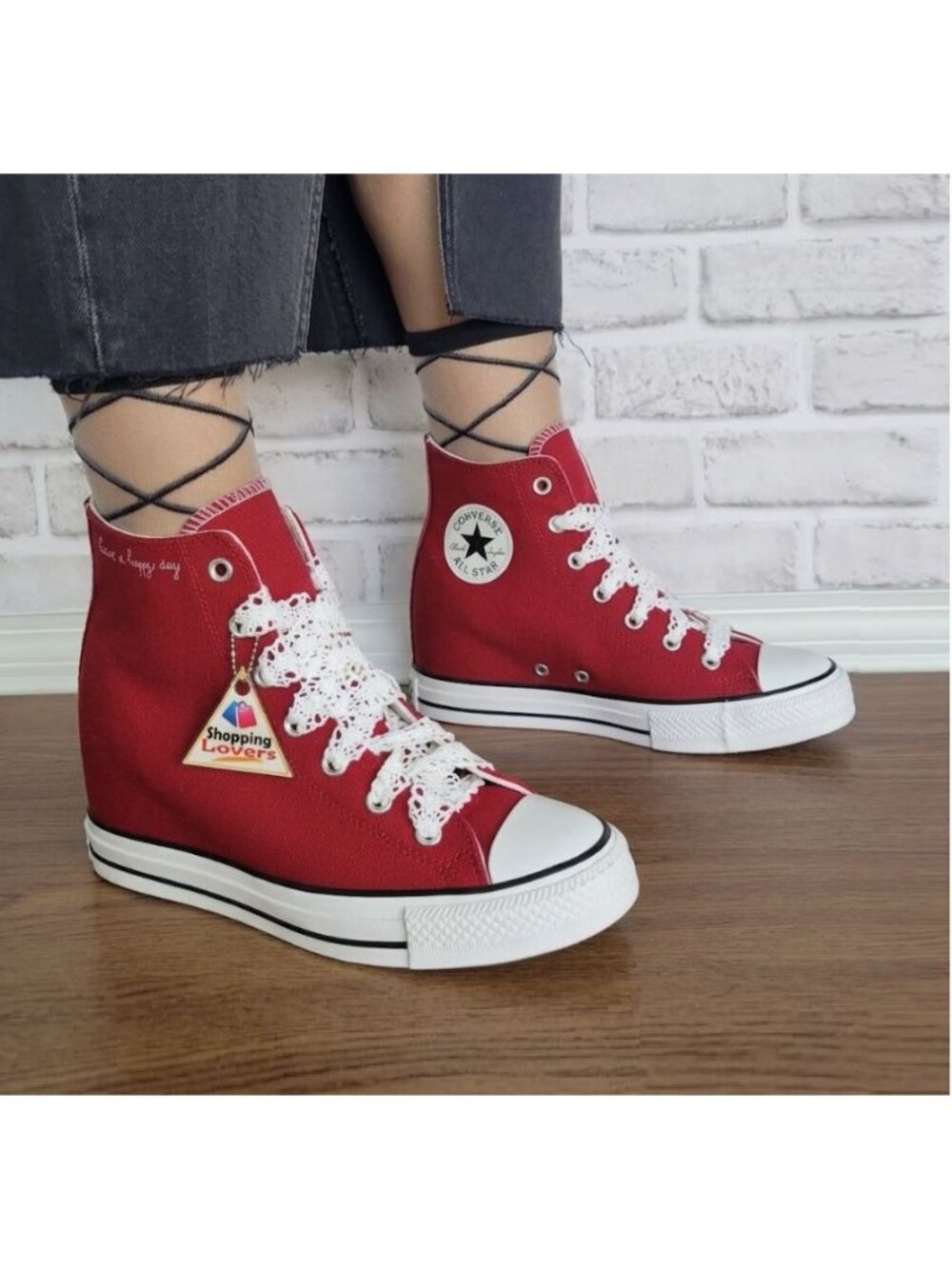 ⭐Converse Chuck Wedge Platform Crochet Laces Hi Sz 10.5 Womens shoes Red A12569C